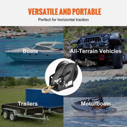 Hand Winch, 725.7 kg Pulling Capacity, Boat Trailer Winch Heavy Duty Rope Crank with 10 m Polyester Strap and Two-Way Ratchet, Manual Operated Hand Crank Winch for Trailer, Boat or ATV Towing - Image 6