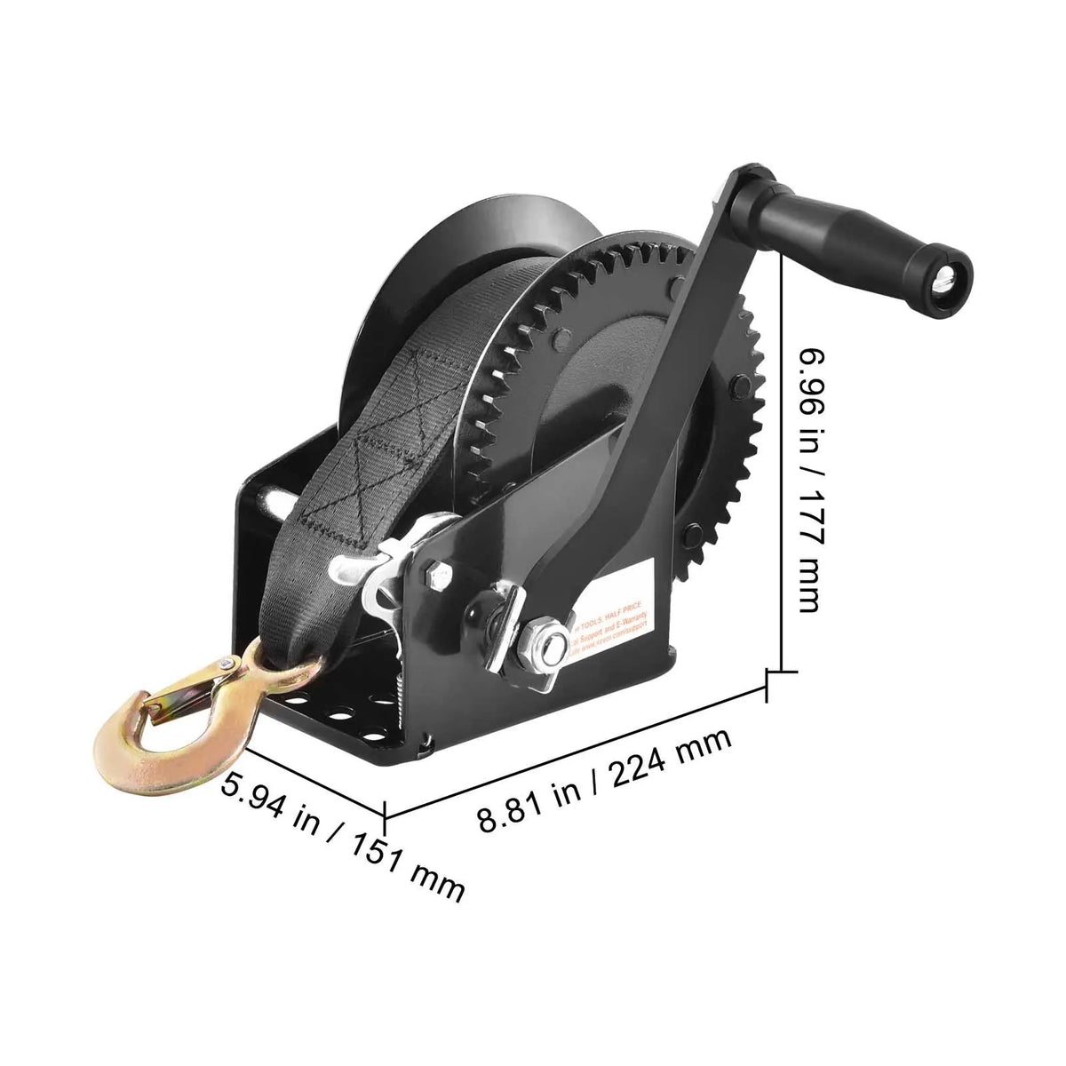 Hand Winch, 725.7 kg Pulling Capacity, Boat Trailer Winch Heavy Duty Rope Crank with 10 m Polyester Strap and Two-Way Ratchet, Manual Operated Hand Crank Winch for Trailer, Boat or ATV Towing - Image 8