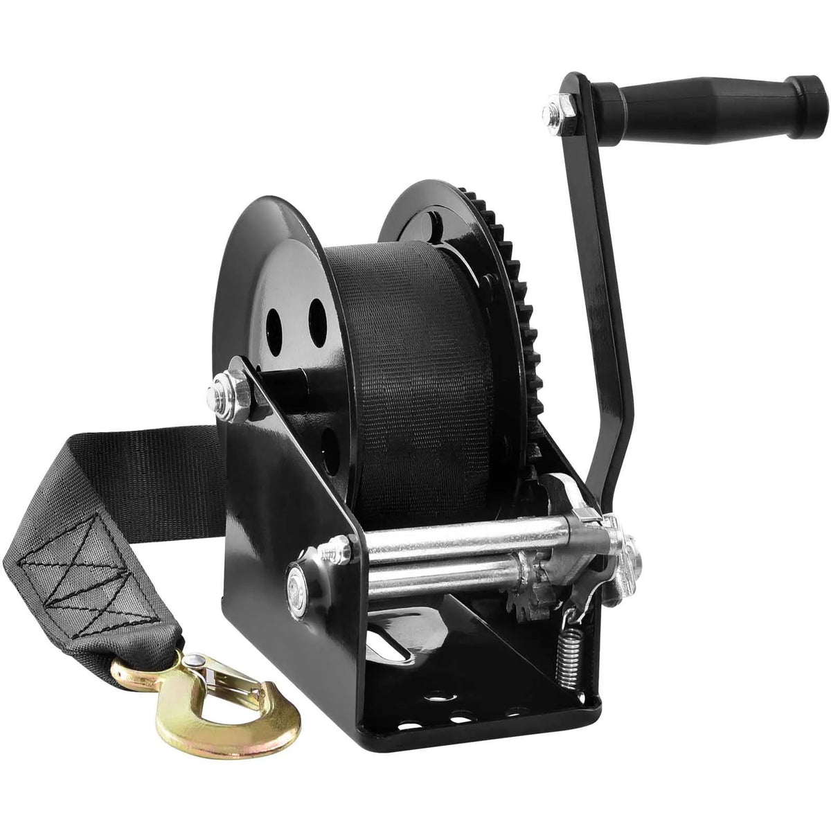 Hand Winch, 725.7 kg Pulling Capacity, Boat Trailer Winch Heavy Duty Rope Crank with 10 m Polyester Strap and Two-Way Ratchet, Manual Operated Hand Crank Winch for Trailer, Boat or ATV Towing - Image 9