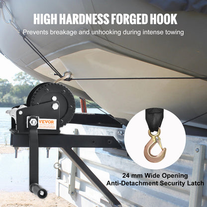 Hand Winch, 907.1 kg Pulling Capacity, Boat Trailer Winch Heavy Duty Rope Crank with 7 m Polyester Strap and Two-Way Ratchet, Manual Operated Hand Crank Winch for Trailer, Boat or ATV Towing - Image 4