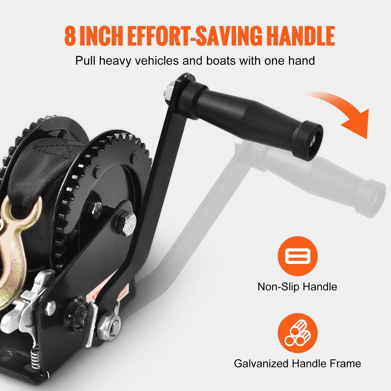 Hand Winch, 907.1 kg Pulling Capacity, Boat Trailer Winch Heavy Duty Rope Crank with 7 m Polyester Strap and Two-Way Ratchet, Manual Operated Hand Crank Winch for Trailer, Boat or ATV Towing - Image 5