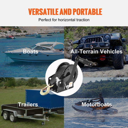 Hand Winch, 907.1 kg Pulling Capacity, Boat Trailer Winch Heavy Duty Rope Crank with 7 m Polyester Strap and Two-Way Ratchet, Manual Operated Hand Crank Winch for Trailer, Boat or ATV Towing - Image 6