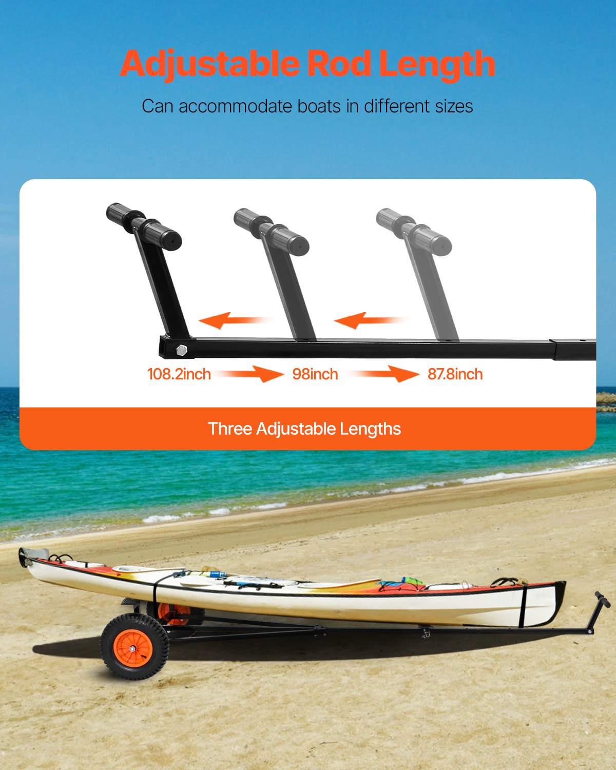 420lbs Boat Trailer Dolly Mover Adjustable Length with 15.7 in Pneumatic Tires - Image 3