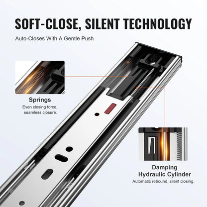 6 Pairs of 457.2mm Drawer Slides Side Mount Rails, Heavy Duty Full Extension Steel Track, Soft-Close Noiseless Guide Glides Cabinet Kitchen Runners with Ball Bearing, 100 Lbs Load Capacity - Image 3
