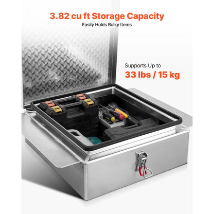 Truck Bed Tool Box, Heavy Duty Aluminum Tool Box with Diamond Plate, Storage Toolbox Chest Organizer Supports up to 100 kg, Ideal for Pickup, Truck Bed, RV, Trailer, 770 x 610 x 230 mm, Silver - Image 4