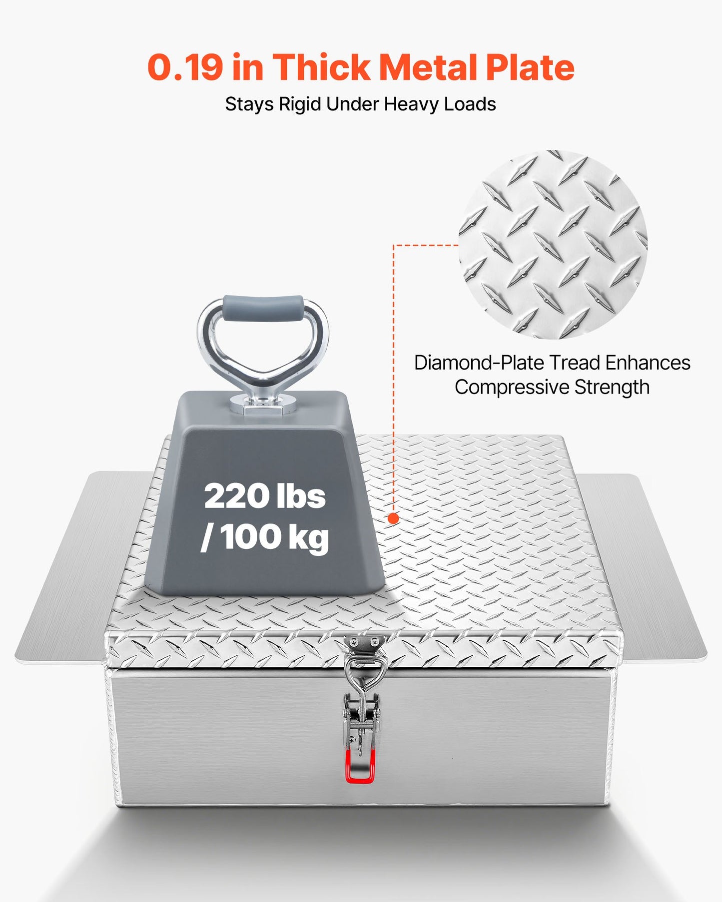 Truck Bed Tool Box, Heavy Duty Aluminum Tool Box with Diamond Plate, Storage Toolbox Chest Organizer Supports up to 100 kg, Ideal for Pickup, Truck Bed, RV, Trailer, 770 x 610 x 230 mm, Silver - Image 2