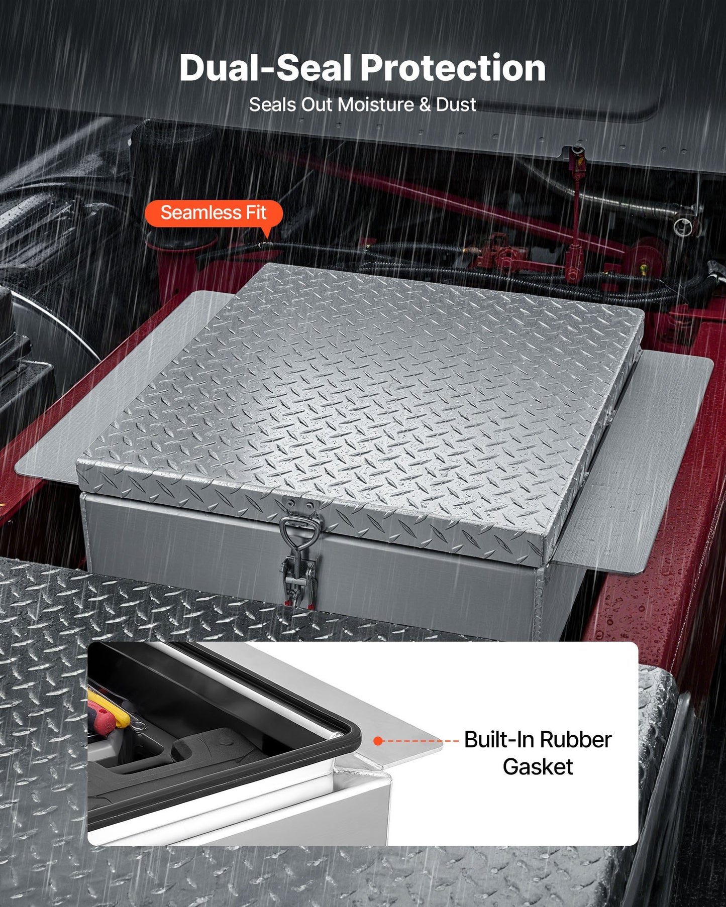 Truck Bed Tool Box, Heavy Duty Aluminum Tool Box with Diamond Plate, Storage Toolbox Chest Organizer Supports up to 100 kg, Ideal for Pickup, Truck Bed, RV, Trailer, 770 x 610 x 230 mm, Silver - Image 3