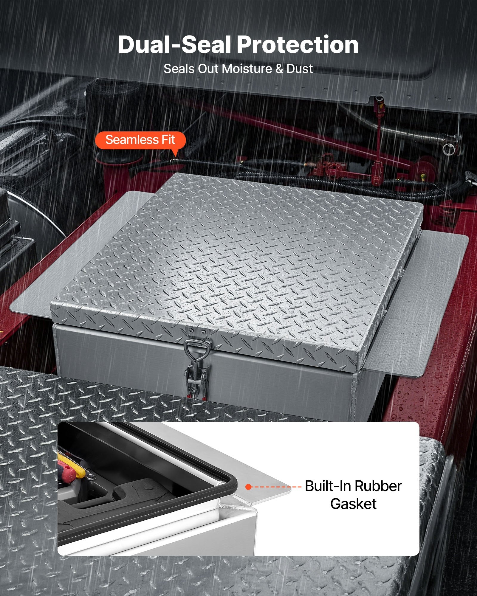 Truck Bed Tool Box, Heavy Duty Aluminum Tool Box with Diamond Plate, Storage Toolbox Chest Organizer Supports up to 100 kg, Ideal for Pickup, Truck Bed, RV, Trailer, 770 x 610 x 230 mm, Silver - Image 3