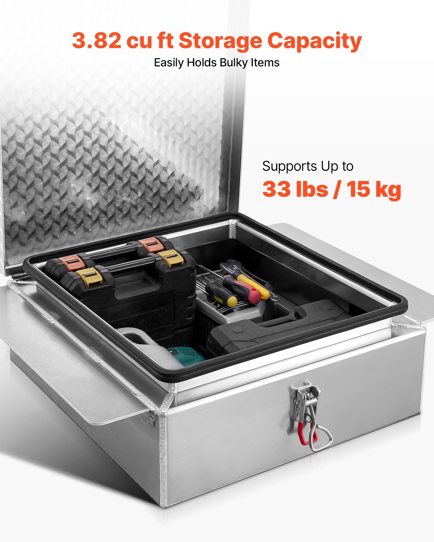 Truck Bed Tool Box, Heavy Duty Aluminum Tool Box with Diamond Plate, Storage Toolbox Chest Organizer Supports up to 100 kg, Ideal for Pickup, Truck Bed, RV, Trailer, 770 x 610 x 230 mm, Silver - Image 4