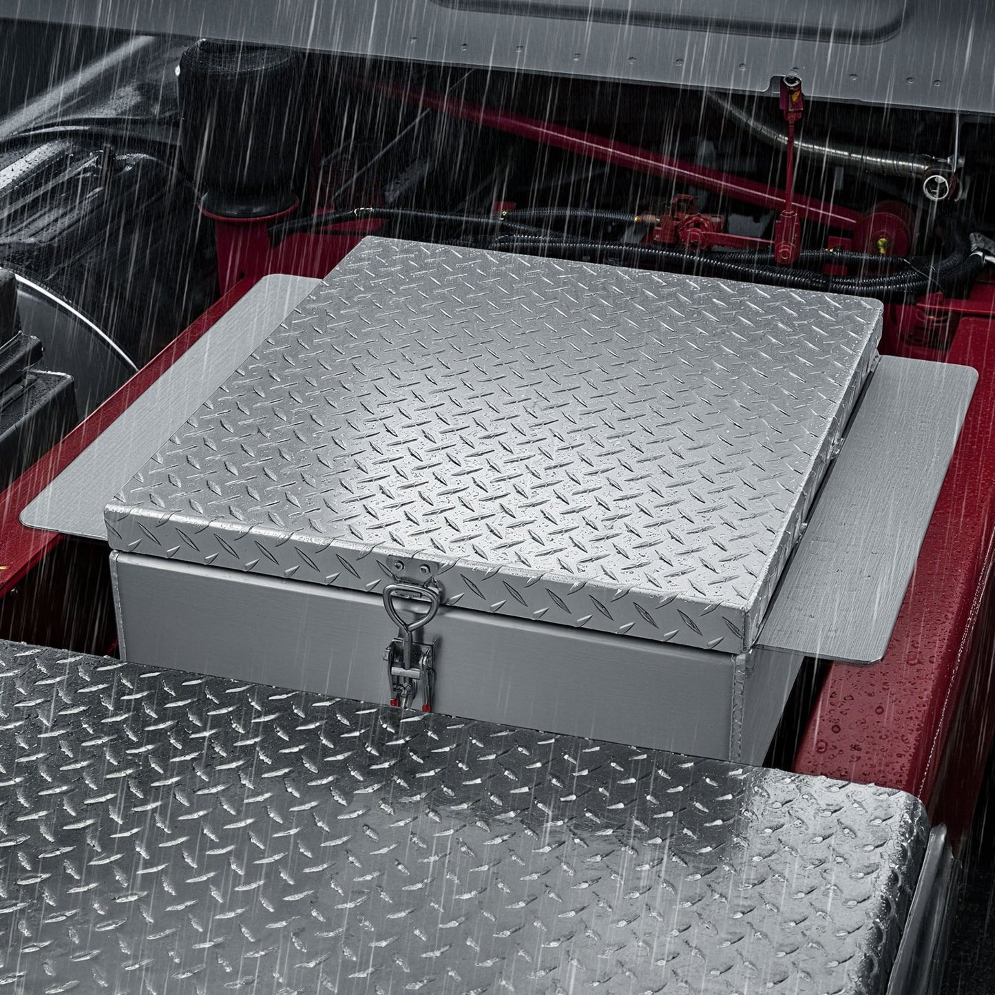 Truck Bed Tool Box, Heavy Duty Aluminum Tool Box with Diamond Plate, Storage Toolbox Chest Organizer Supports up to 100 kg, Ideal for Pickup, Truck Bed, RV, Trailer, 770 x 610 x 230 mm, Silver - Image 8