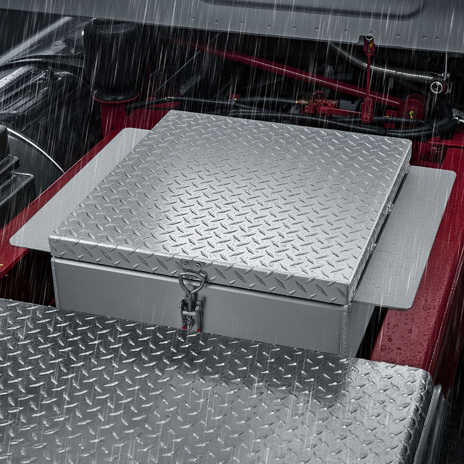 Truck Bed Tool Box, Heavy Duty Aluminum Tool Box with Diamond Plate, Storage Toolbox Chest Organizer Supports up to 100 kg, Ideal for Pickup, Truck Bed, RV, Trailer, 770 x 610 x 230 mm, Silver - Image 8