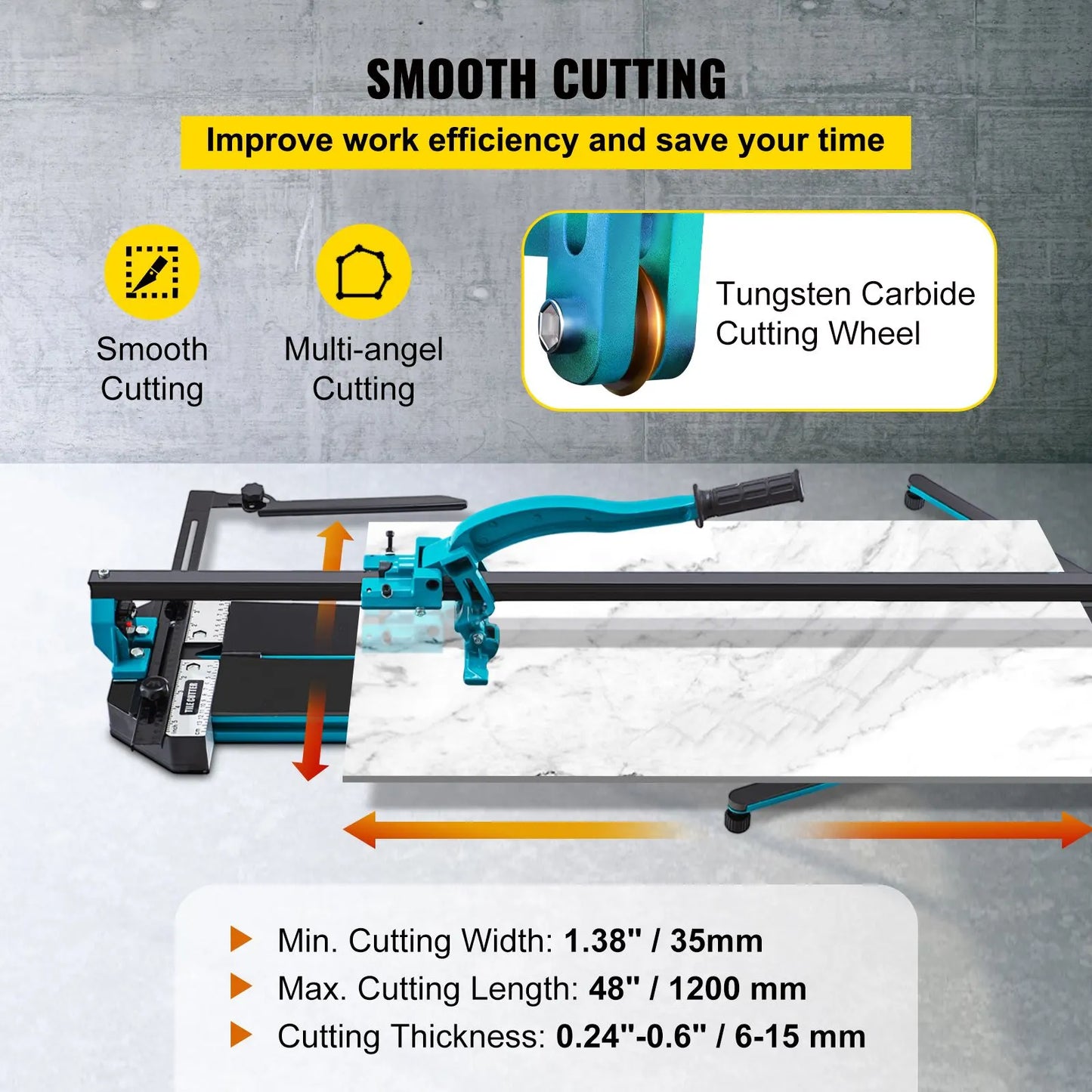Tile Cutter 47in Cutting Tool w/ Laser Guide Single Rail Double Brackets - Image 3