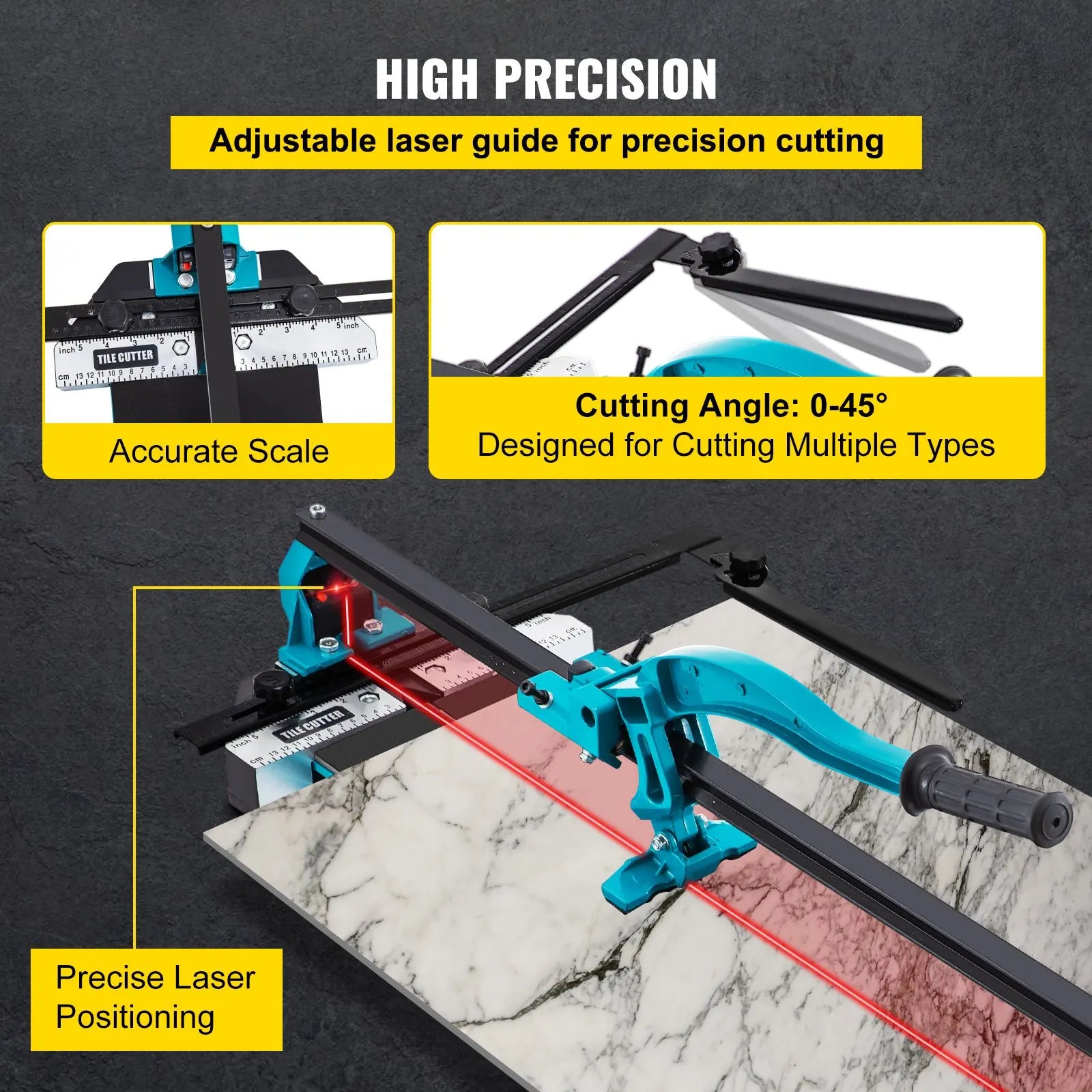 Tile Cutter 47in Cutting Tool w/ Laser Guide Single Rail Double Brackets - Image 4