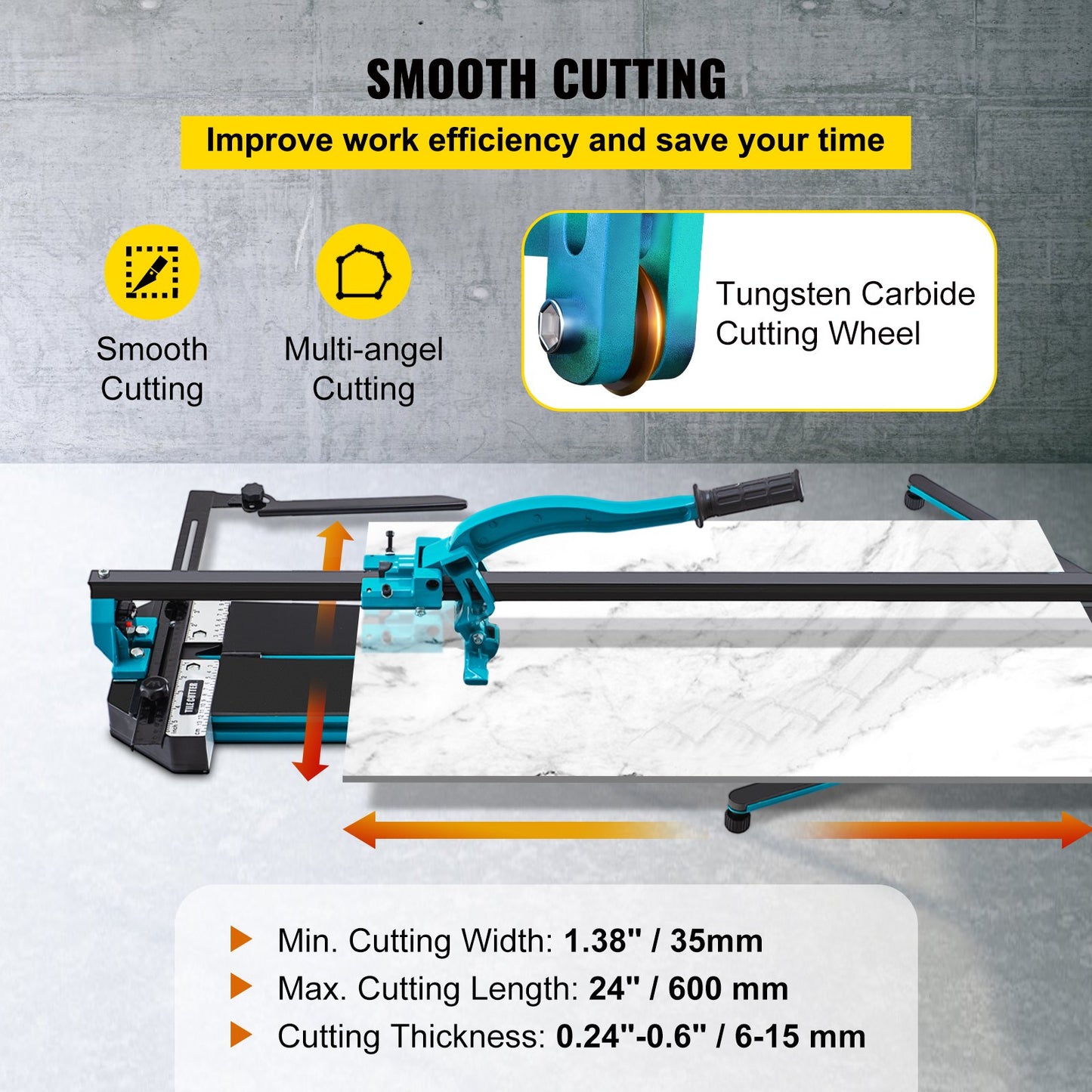 Tile Cutter 24in Cutting Tool w/ Laser Guide Single Rail Double Brackets - Image 3