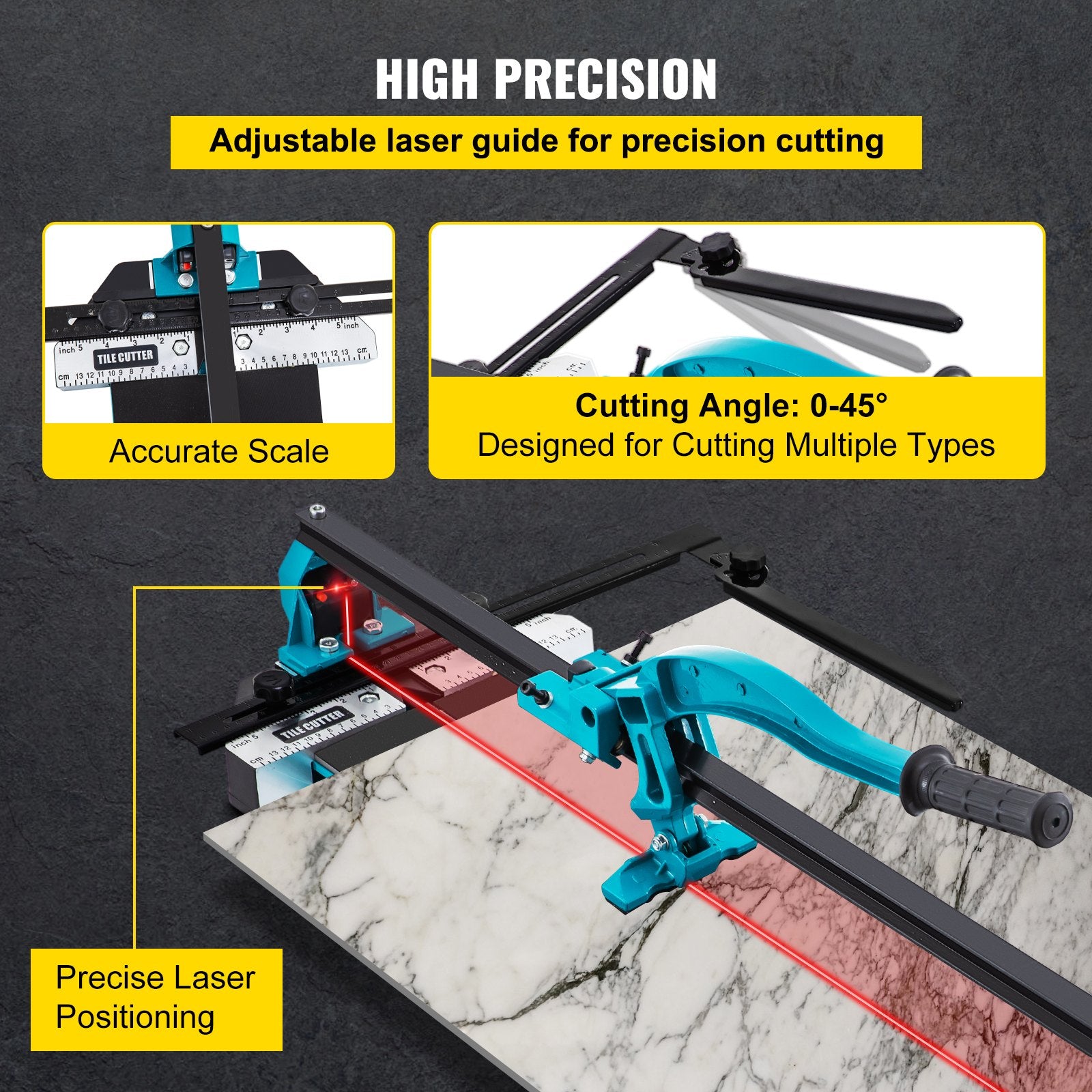 Tile Cutter 24in Cutting Tool w/ Laser Guide Single Rail Double Brackets - Image 4