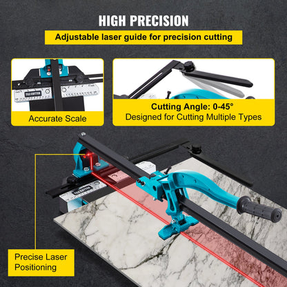 Tile Cutter 24in Cutting Tool w/ Laser Guide Single Rail Double Brackets - Image 4