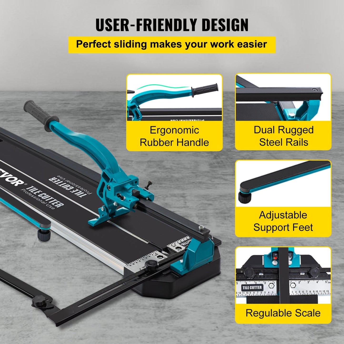 Tile Cutter 24in Cutting Tool w/ Laser Guide Single Rail Double Brackets - Image 6