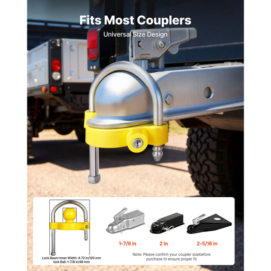 Trailer Hitch Lock Kit, Fits for 46 mm, 50.8 mm, 58.7 mm Couplers, Heavy-Duty Anti-Theft Trailer Ball Lock with Keys, Prying-Resistant, Adjustable Height Design for RVs, Boats, Trailers - Image 2
