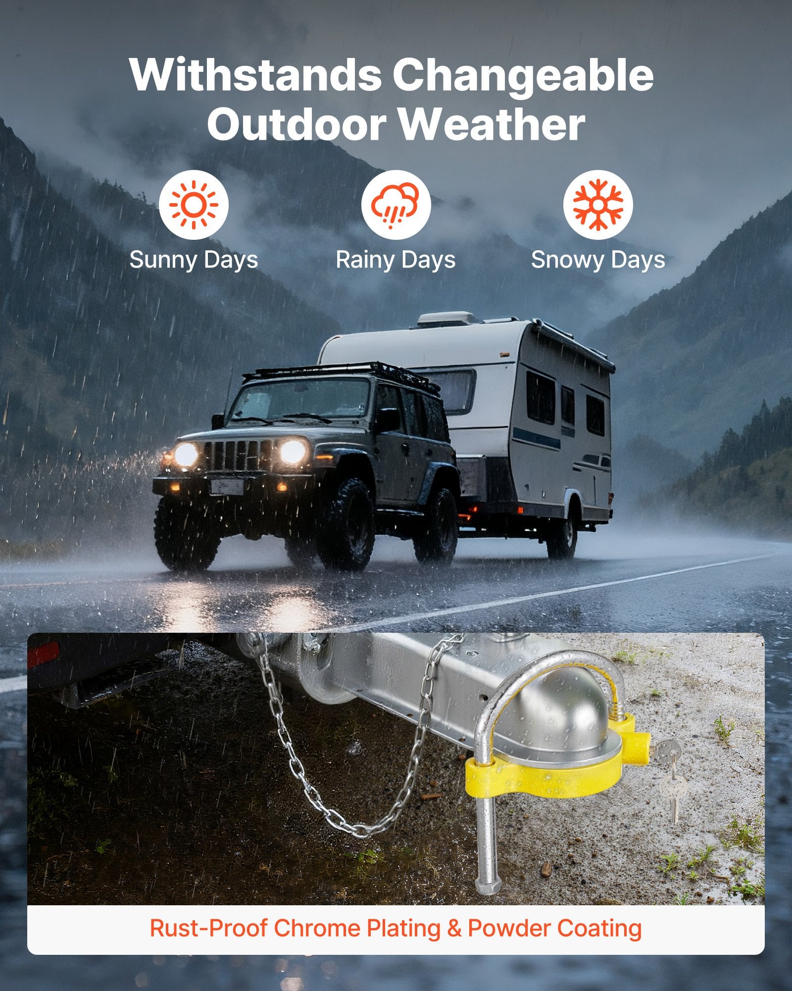 Trailer Hitch Lock Kit, Fits for 46 mm, 50.8 mm, 58.7 mm Couplers, Heavy-Duty Anti-Theft Trailer Ball Lock with Keys, Prying-Resistant, Adjustable Height Design for RVs, Boats, Trailers - Image 4