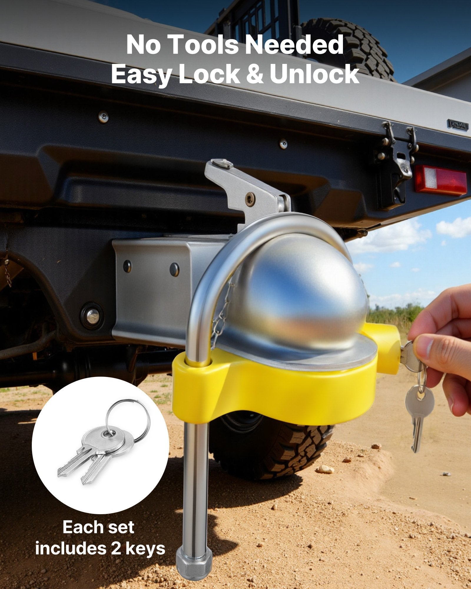 Trailer Hitch Lock Kit, Fits for 46 mm, 50.8 mm, 58.7 mm Couplers, Heavy-Duty Anti-Theft Trailer Ball Lock with Keys, Prying-Resistant, Adjustable Height Design for RVs, Boats, Trailers - Image 5