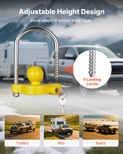 Trailer Hitch Lock Kit, Fits for 46 mm, 50.8 mm, 58.7 mm Couplers, Heavy-Duty Anti-Theft Trailer Ball Lock with Keys, Prying-Resistant, Adjustable Height Design for RVs, Boats, Trailers - Image 6