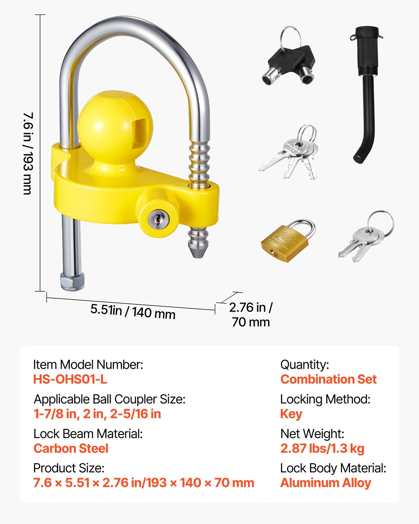 Trailer Hitch Lock Kit, Fits for 46 mm, 50.8 mm, 58.7 mm Couplers, Heavy-Duty Anti-Theft Trailer Ball Lock with Keys, Prying-Resistant, Adjustable Height Design for RVs, Boats, Trailers - Image 7