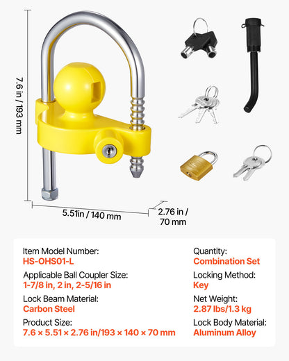 Trailer Hitch Lock Kit, Fits for 46 mm, 50.8 mm, 58.7 mm Couplers, Heavy-Duty Anti-Theft Trailer Ball Lock with Keys, Prying-Resistant, Adjustable Height Design for RVs, Boats, Trailers - Image 7