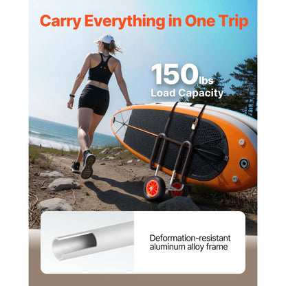 Kayak Cart, 68.0 kg Load Capacity, Stand Up Paddle Board Trolley with 25.4 cm Solid Rubber Tires & Kickstands, Paddle Board Carrier with Ratchet Strap for Paddleboard & Surfboard Transport - Image 2