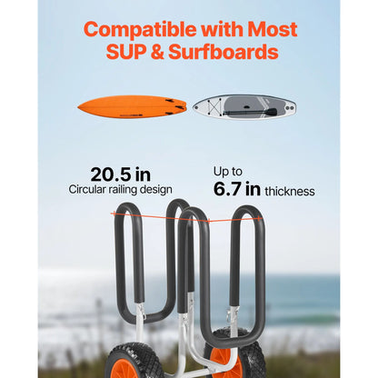 Kayak Cart, 68.0 kg Load Capacity, Stand Up Paddle Board Trolley with 25.4 cm Solid Rubber Tires & Kickstands, Paddle Board Carrier with Ratchet Strap for Paddleboard & Surfboard Transport - Image 5