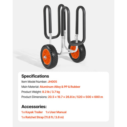 Kayak Cart, 68.0 kg Load Capacity, Stand Up Paddle Board Trolley with 25.4 cm Solid Rubber Tires & Kickstands, Paddle Board Carrier with Ratchet Strap for Paddleboard & Surfboard Transport - Image 7