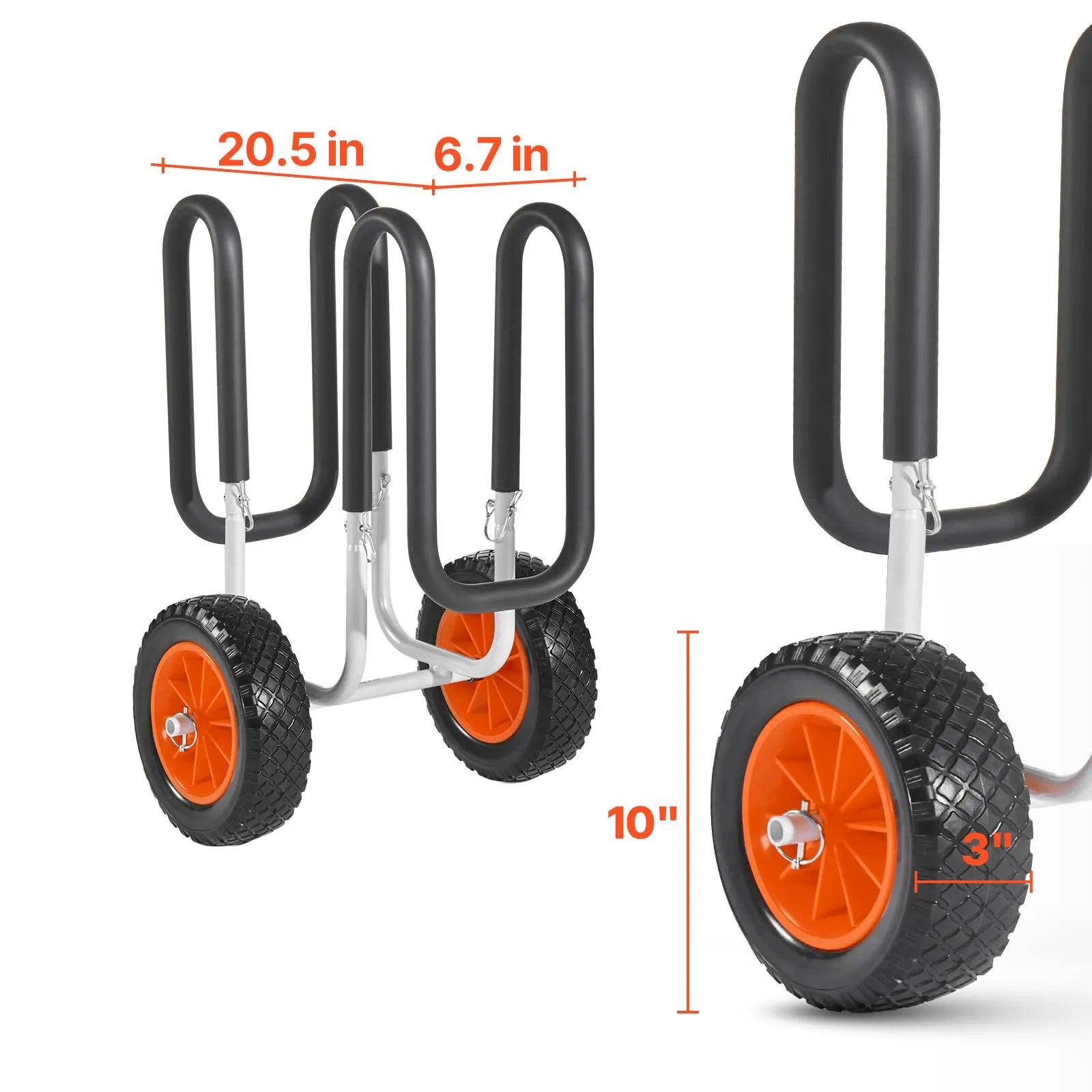 Kayak Cart, 68.0 kg Load Capacity, Stand Up Paddle Board Trolley with 25.4 cm Solid Rubber Tires & Kickstands, Paddle Board Carrier with Ratchet Strap for Paddleboard & Surfboard Transport - Image 8
