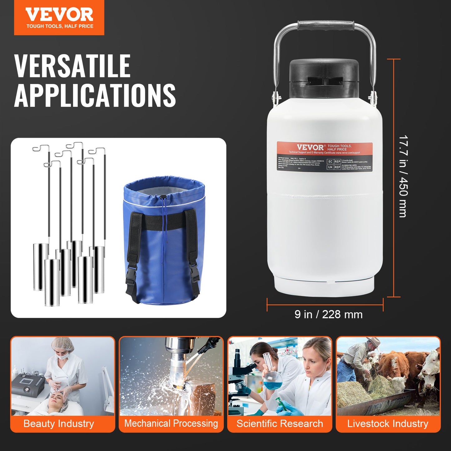 Liquid Nitrogen Tank, 3 L Aluminum Alloy Liquid Nitrogen Container, LN2 Tank Dewar with 6 Canisters and Carry Bag with Straps, Cryogenic Tank for Beauty Industry, Semen Preservation, Scientific - Image 7
