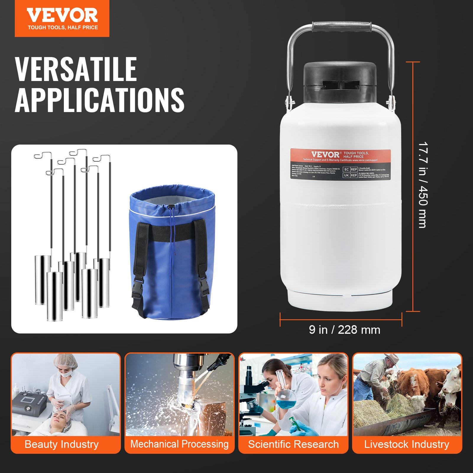 Liquid Nitrogen Tank, 3 L Aluminum Alloy Liquid Nitrogen Container, LN2 Tank Dewar with 6 Canisters and Carry Bag with Straps, Cryogenic Tank for Beauty Industry, Semen Preservation, Scientific - Image 7