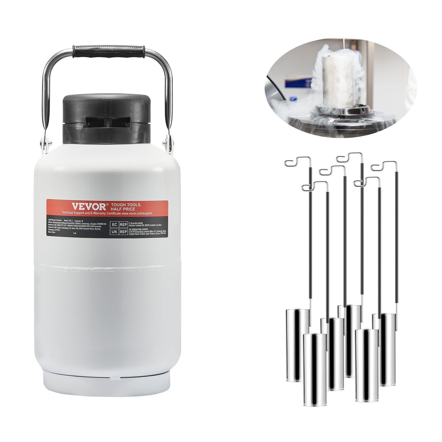 Liquid Nitrogen Tank, 3 L Aluminum Alloy Liquid Nitrogen Container, LN2 Tank Dewar with 6 Canisters and Carry Bag with Straps, Cryogenic Tank for Beauty Industry, Semen Preservation, Scientific - Image 9