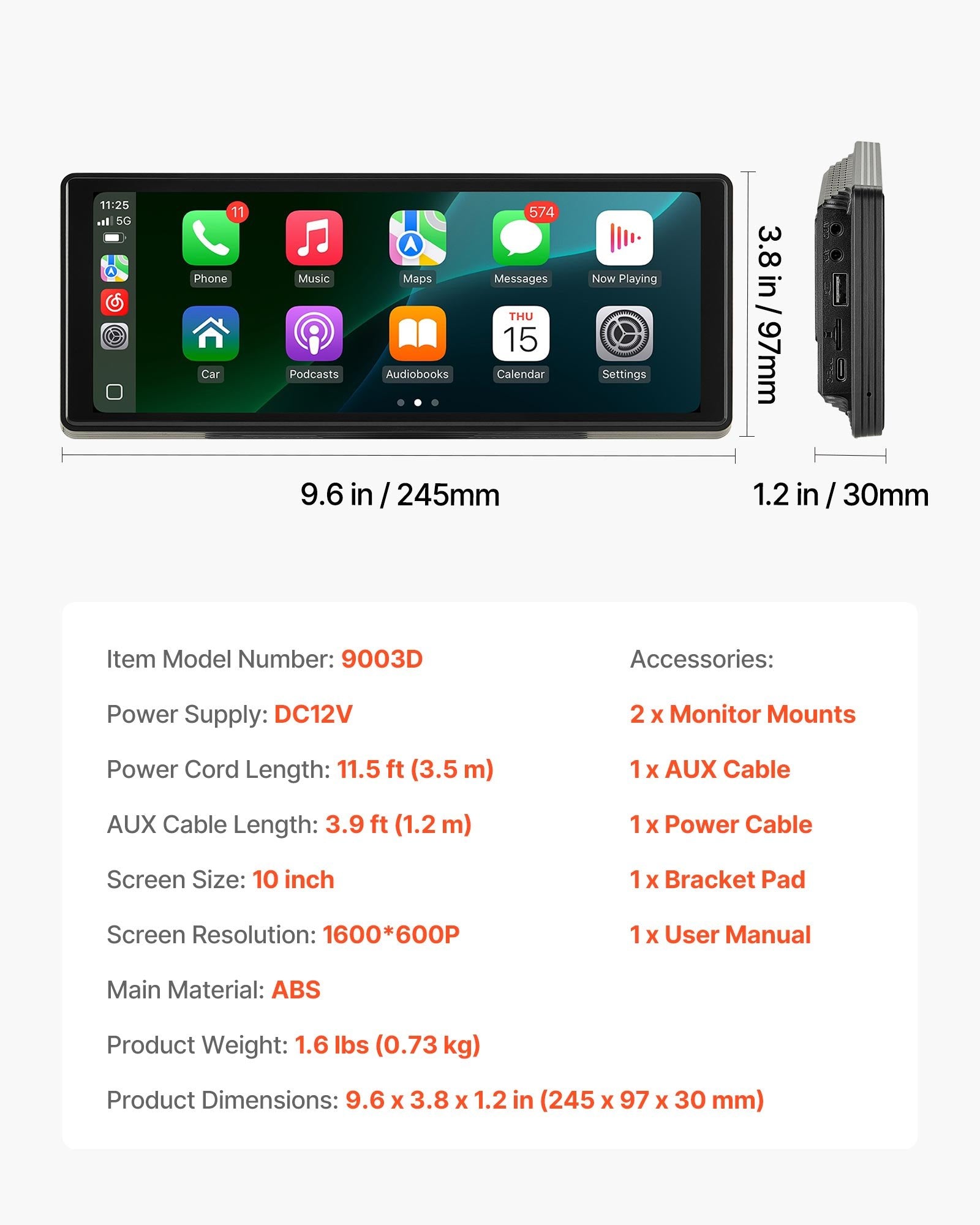 Car Stereo Radio CarPlay Touchscreen 254 mm Apple Android Auto Bluetooth - Image 7