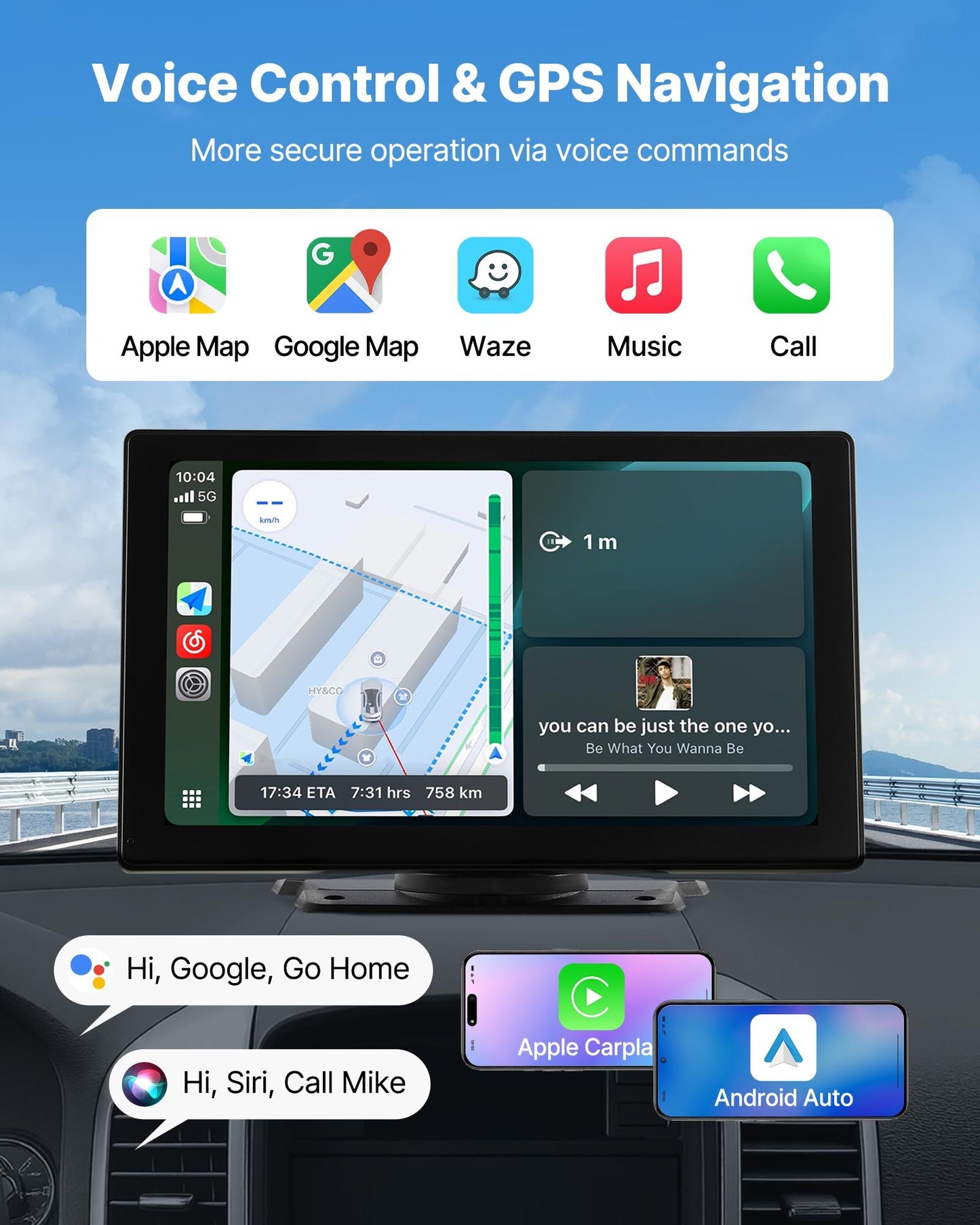 Car Stereo Radio CarPlay Touchscreen 228.6 mm Apple Android Backup Camera - Image 3