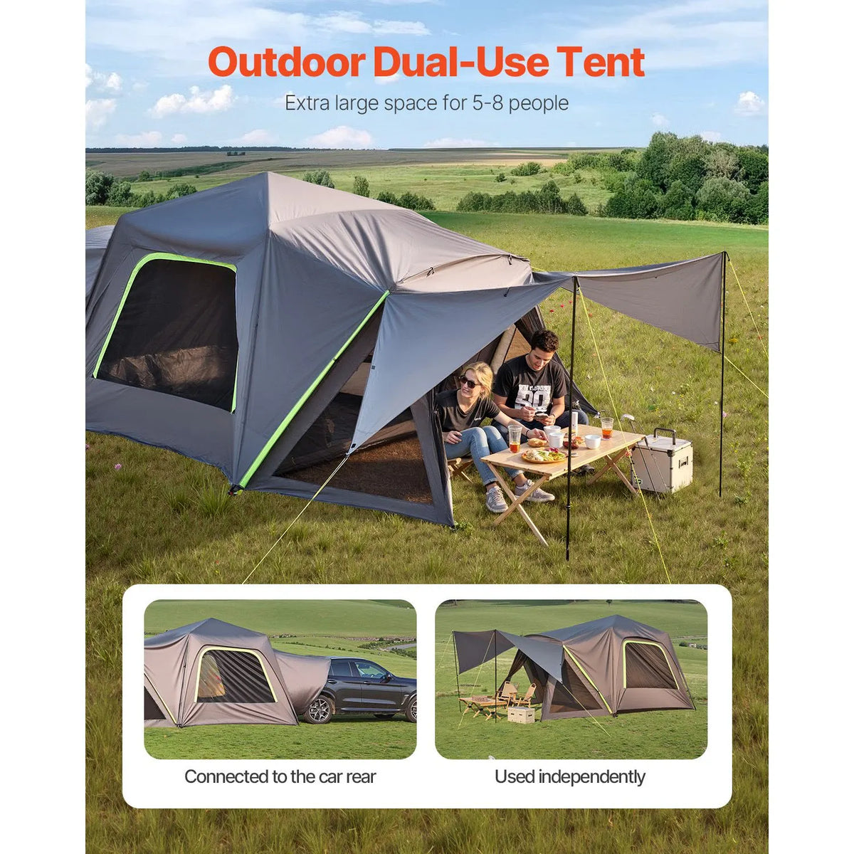 SUV Tent for Camping, 10FT L x 10FT W, Waterproof PU2000mm Spacious Double Layer Design for 5-8 Person, SUV Camping Tent with Shade Awning and Mesh Windows, Includes Rainfly and Storage Bag - Image 2