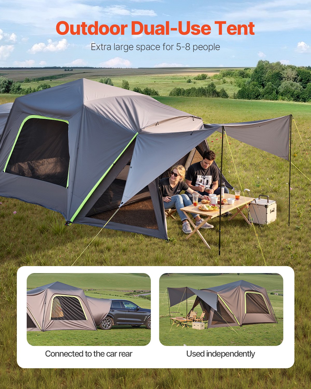 SUV Tent for Camping, 10FT L x 10FT W, Waterproof PU2000mm Spacious Double Layer Design for 5-8 Person, SUV Camping Tent with Shade Awning and Mesh Windows, Includes Rainfly and Storage Bag - Image 2