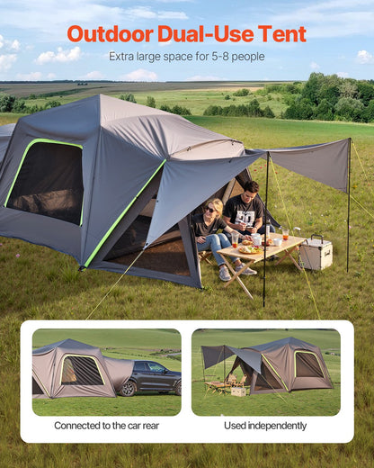SUV Tent for Camping, 10FT L x 10FT W, Waterproof PU2000mm Spacious Double Layer Design for 5-8 Person, SUV Camping Tent with Shade Awning and Mesh Windows, Includes Rainfly and Storage Bag - Image 2