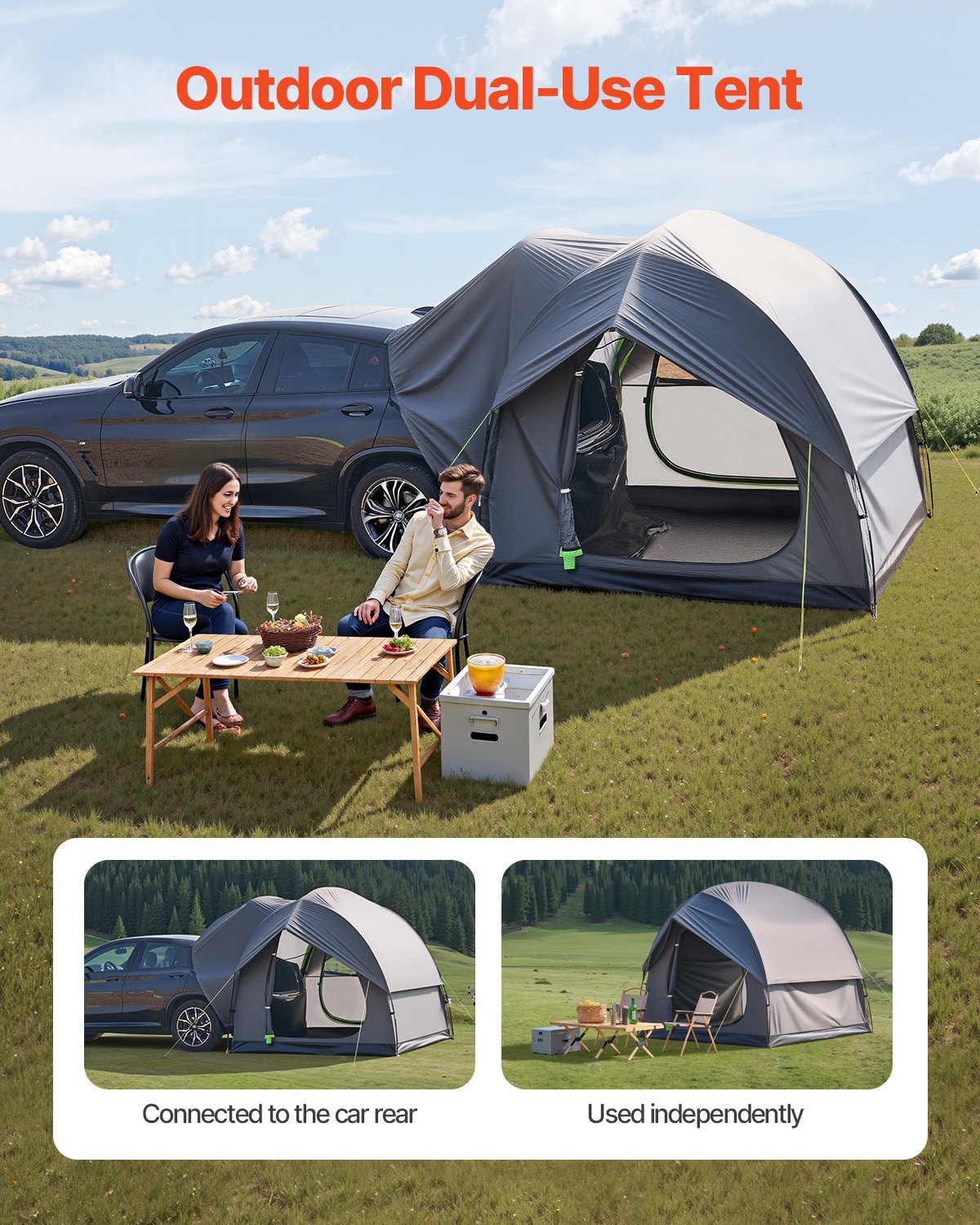 SUV Tent for Camping, 8FT L x 8FT W, Waterproof PU2000mm Spacious Double Layer Design for 5-8 Person, SUV Camping Tent with Mesh Windows, Includes Rainfly & Storage Bag, for Outdoor Activities - Image 2