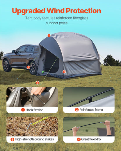 SUV Tent for Camping, 8FT L x 8FT W, Waterproof PU2000mm Spacious Double Layer Design for 5-8 Person, SUV Camping Tent with Mesh Windows, Includes Rainfly & Storage Bag, for Outdoor Activities - Image 4