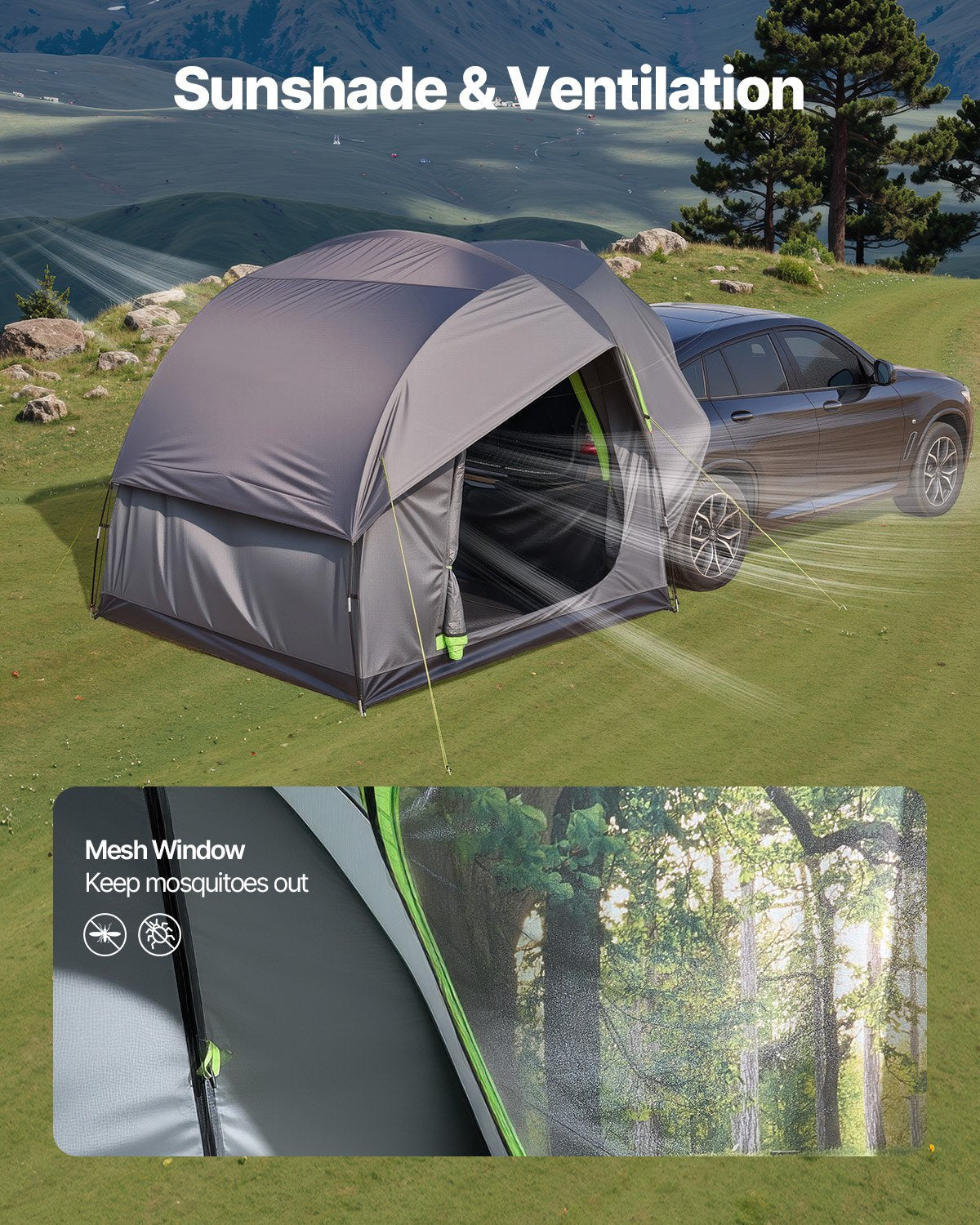 SUV Tent for Camping, 8FT L x 8FT W, Waterproof PU2000mm Spacious Double Layer Design for 5-8 Person, SUV Camping Tent with Mesh Windows, Includes Rainfly & Storage Bag, for Outdoor Activities - Image 6