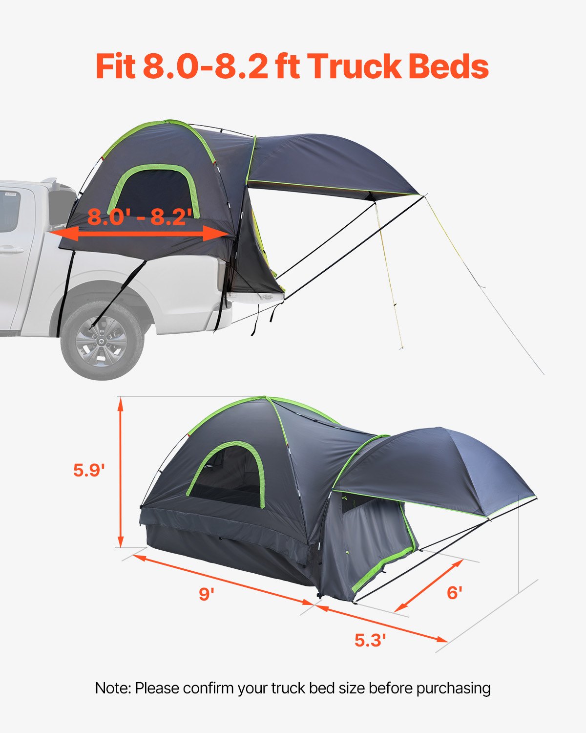 Truck Tent 8.0-8.2ft Waterproof PU2000 Truck Bed Camping Tent 2-3 Person - Image 3