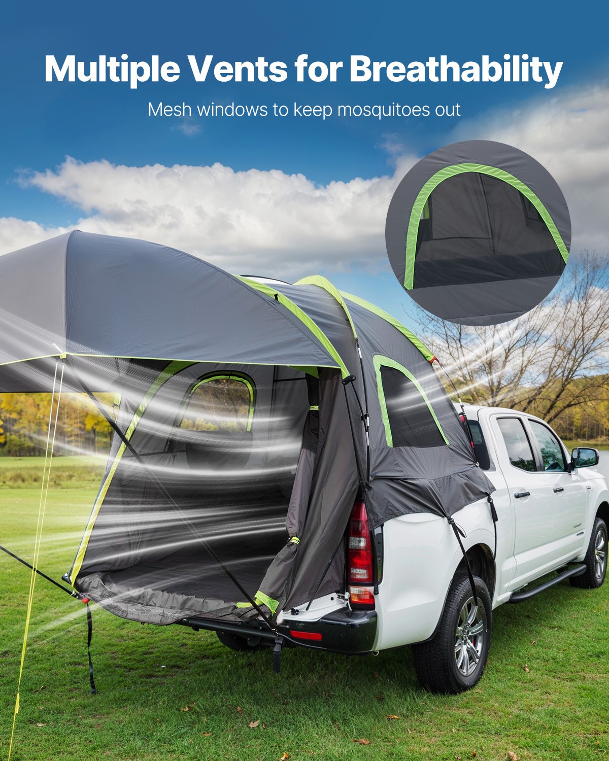 Truck Tent 8.0-8.2ft Waterproof PU2000 Truck Bed Camping Tent 2-3 Person - Image 7