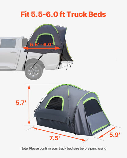 Truck Tent 5.5-6.0ft Waterproof PU2000 Truck Bed Camping Tent 2-3 Person - Image 3