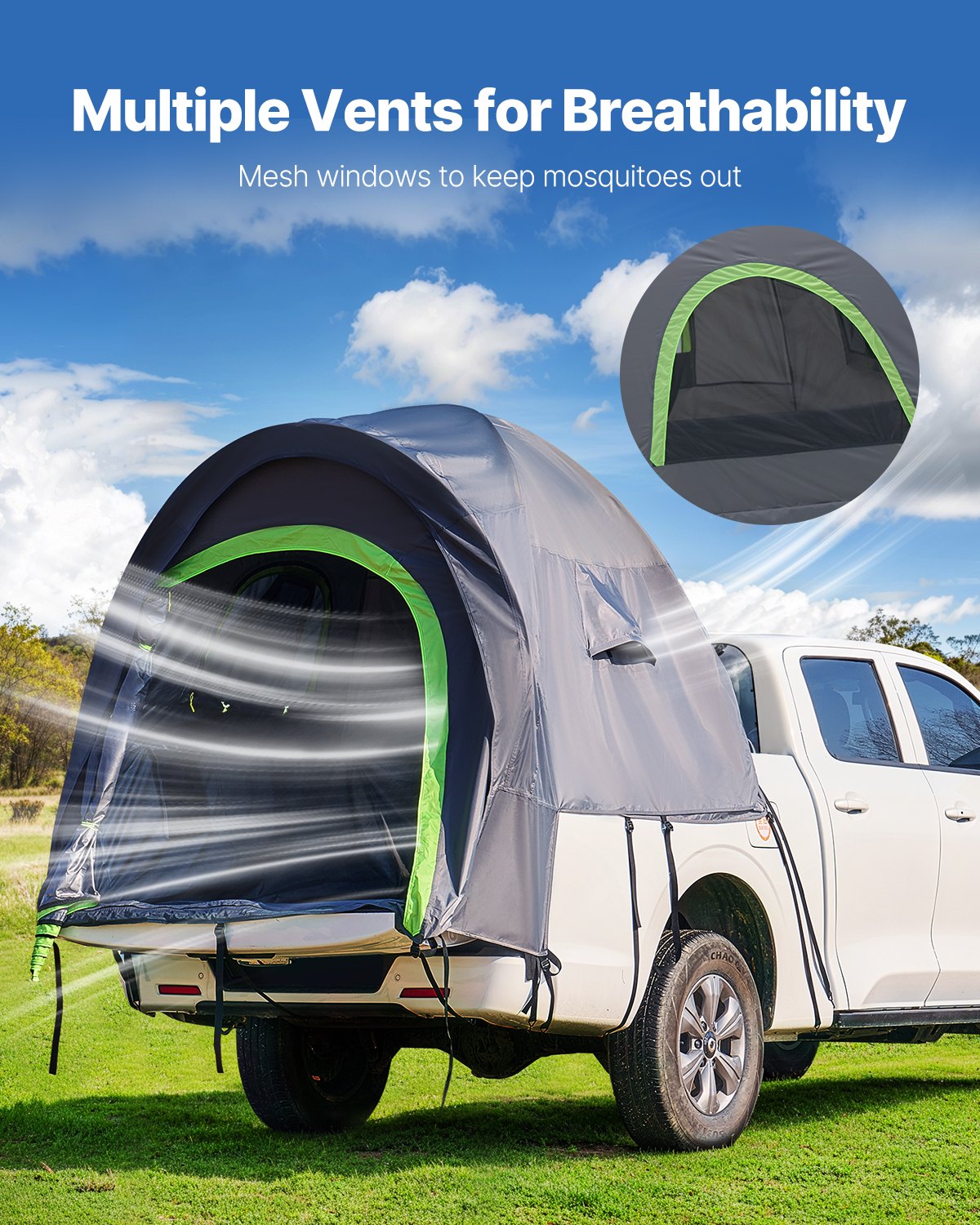Truck Tent 5.5-6.0ft Waterproof PU2000 Truck Bed Camping Tent 2-3 Person - Image 7