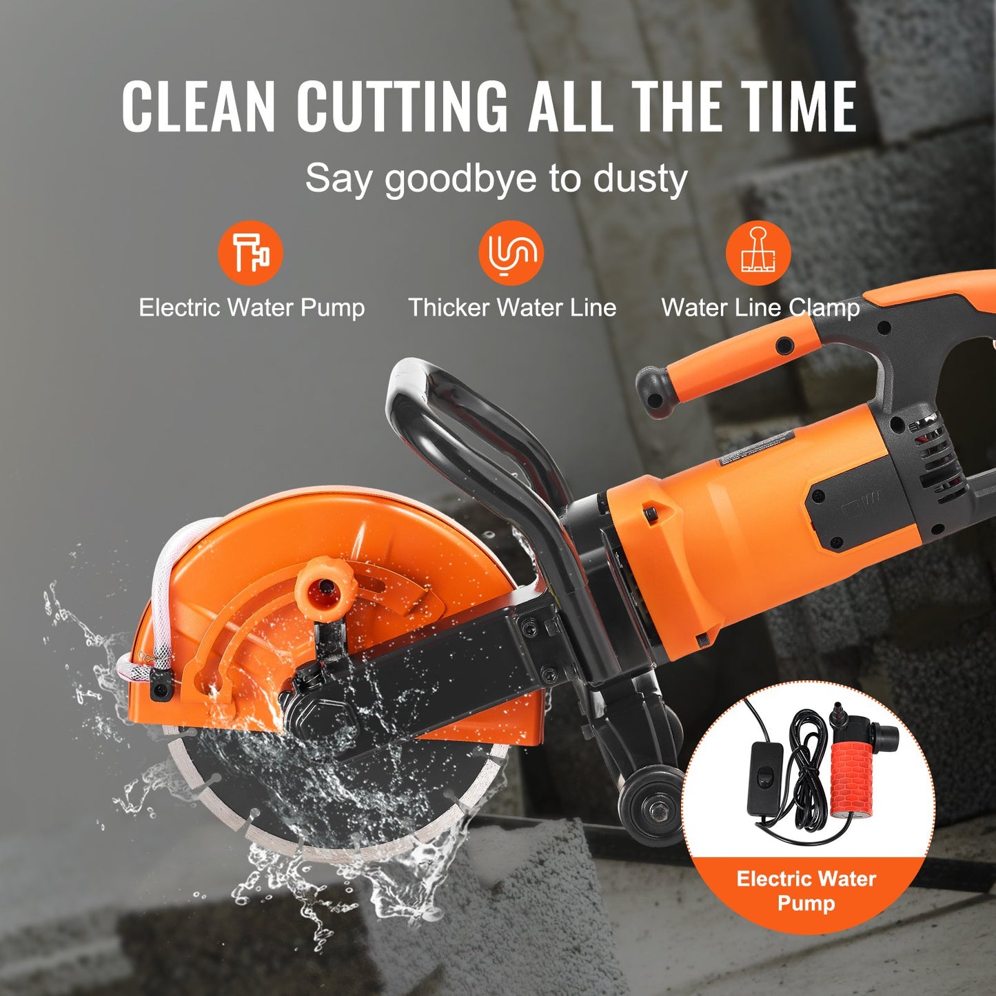 Electric Concrete Saw, 9 in, 2000 W 15 A Motor Circular Saw Cutter with 3.5 in Cutting Depth, Wet/Dry Disk Saw Cutter Includes Water Line, Pump and Blade, for Stone, Brick - Image 3