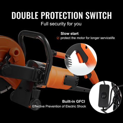 Electric Concrete Saw, 9 in, 2000 W 15 A Motor Circular Saw Cutter with 3.5 in Cutting Depth, Wet/Dry Disk Saw Cutter Includes Water Line, Pump and Blade, for Stone, Brick - Image 5