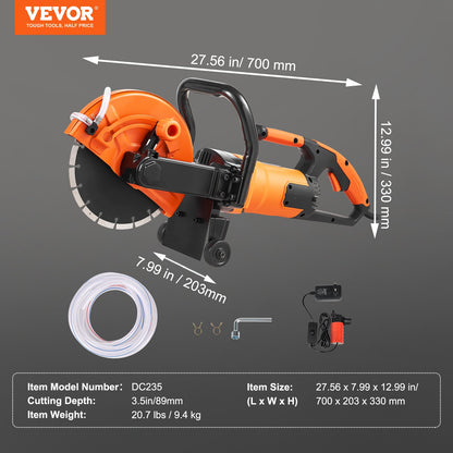 Electric Concrete Saw, 9 in, 2000 W 15 A Motor Circular Saw Cutter with 3.5 in Cutting Depth, Wet/Dry Disk Saw Cutter Includes Water Line, Pump and Blade, for Stone, Brick - Image 7