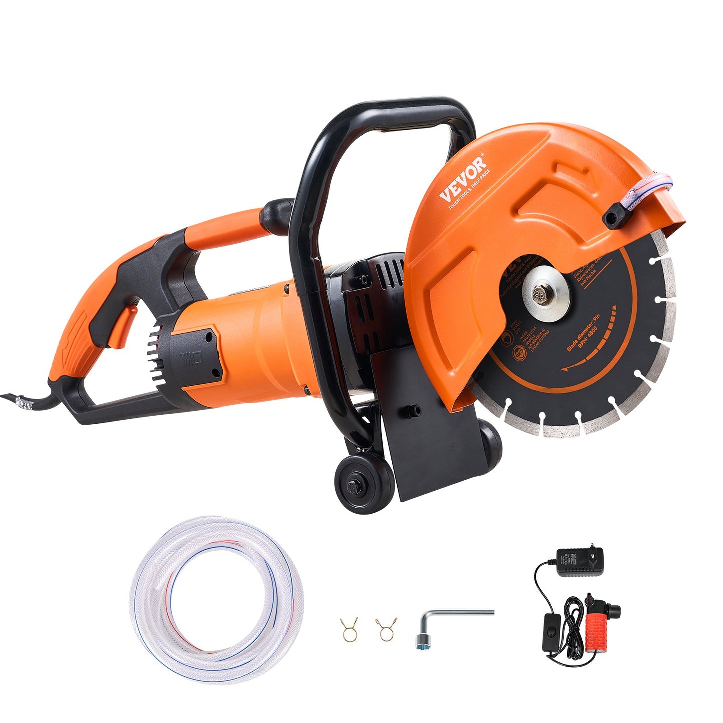Electric Concrete Saw, 9 in, 2000 W 15 A Motor Circular Saw Cutter with 3.5 in Cutting Depth, Wet/Dry Disk Saw Cutter Includes Water Line, Pump and Blade, for Stone, Brick - Image 9